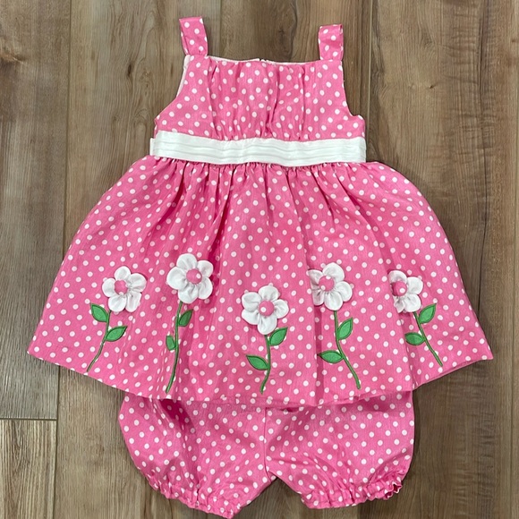 American Princess Pink Polka Dot Flower Dress - Picture 1 of 5